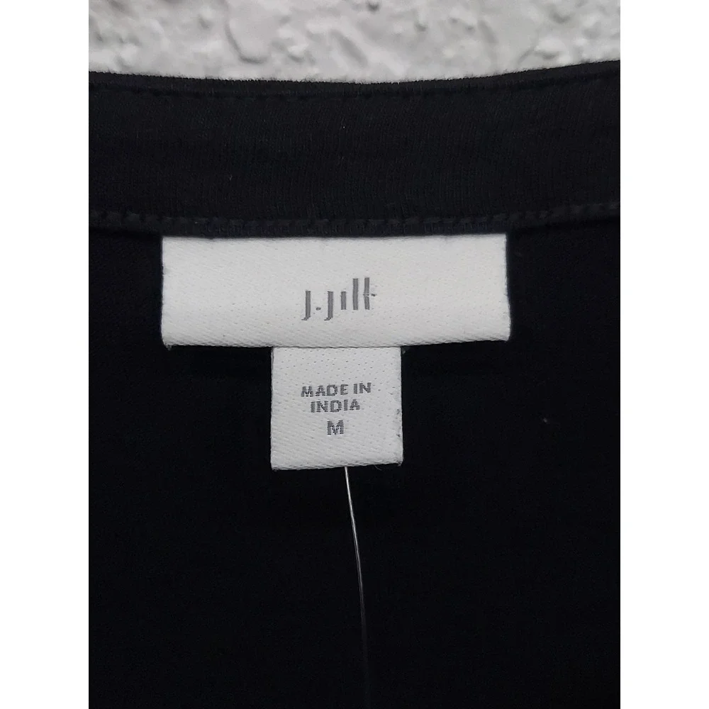 J Jill Top Womens Medium Black Balloon Sleeve Pullover White Stripes NWT - Picture 4 of 11